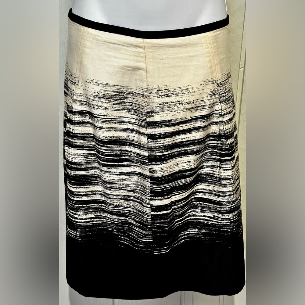 Ann Taylor Black and Cream Striped Midi Skirt